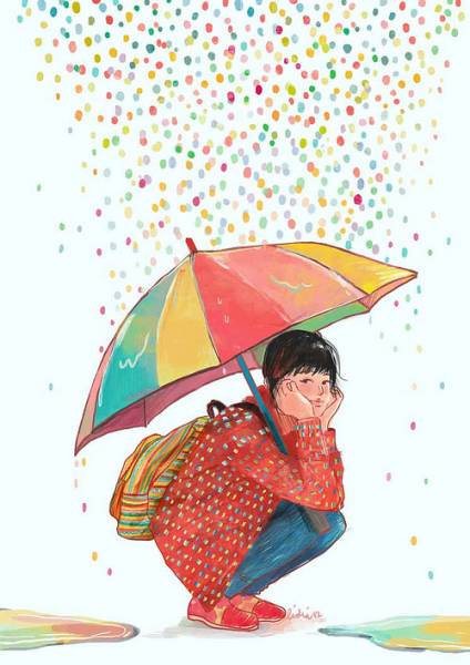 Девушка под ярким зонтиком