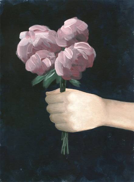 Букет розовых пионов в руке