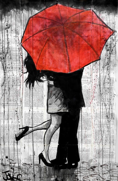 Влюбленные под красным зонтом