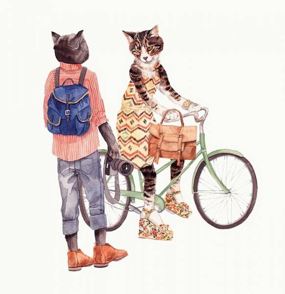 Коты хипстеры с велосипедом