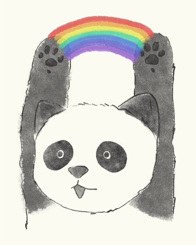 Панда держит радугу